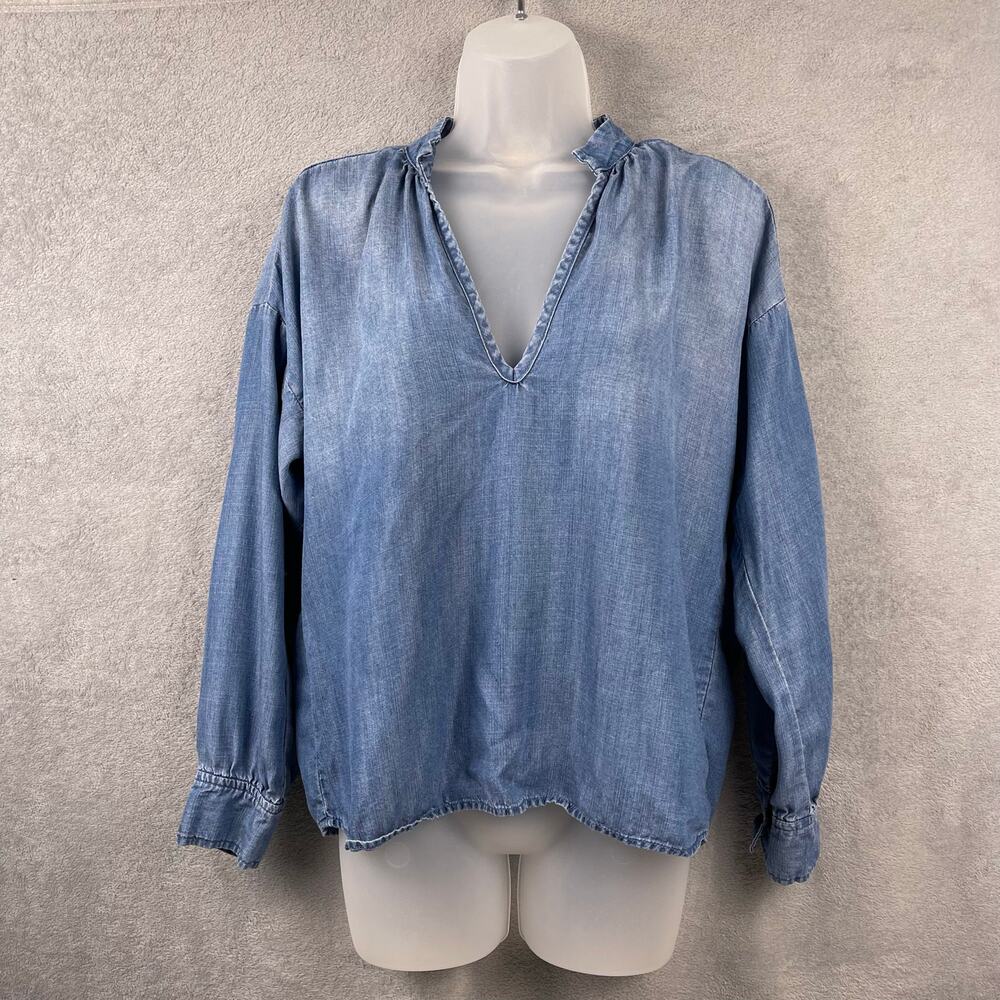 Anthropologie Cloth & Stone Womens Tencel Top SZ XS Blue Chambray Denim Boho
